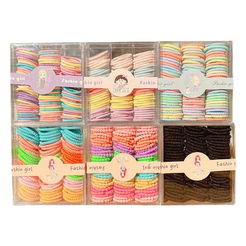 90 boxed children's seamless small rubber band candy color baby hair ring cute high stretch hair wholesale