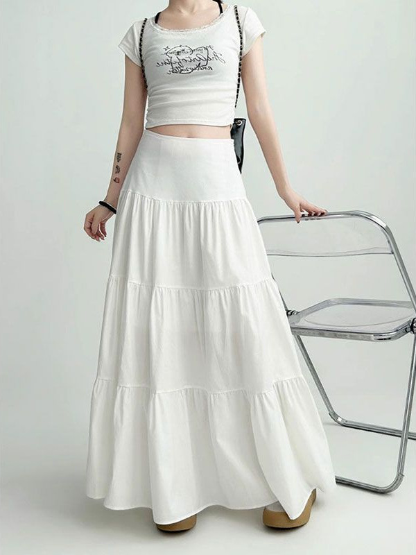 Gentle Style White Skirt Women's Summer New Style Long Skirt High Waist Slimming Design Sense Niche Large Umbrella Skirt