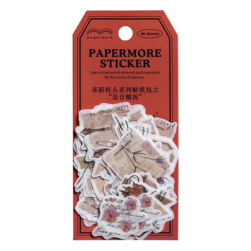 PaperMore and paper sticker bag caper branch series retro plant flower hand account sticker material 4