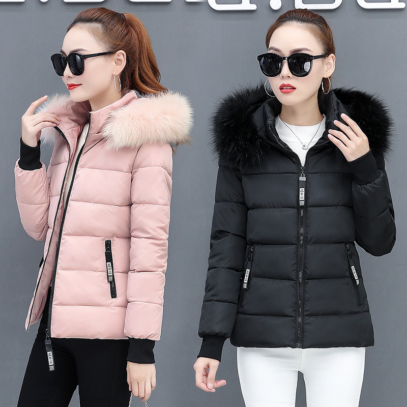 Foreign Trade New Short Cotton-padded Coat Women's Winter Coat Cotton-padded Coat Slim-fit Thickened Big Wool Collar Small Cotton-padded Coat