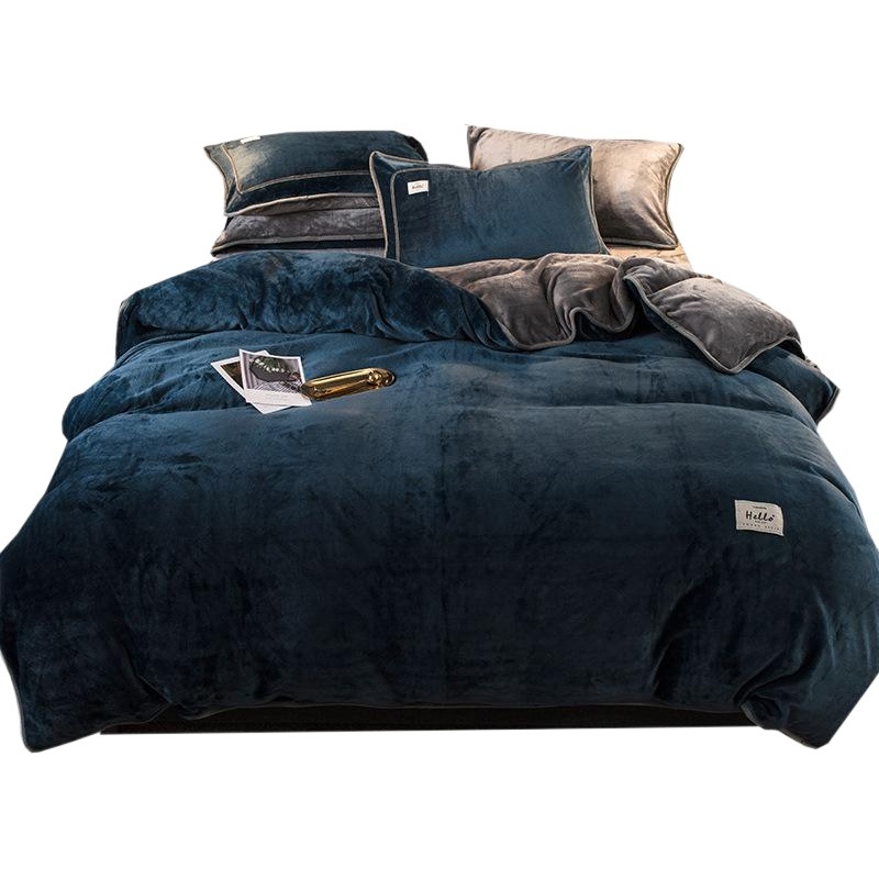 Thickened Milk Fleece Four-piece Winter Coral Fleece Bed Sheet Double-sided Fleece-lined Quilt Cover Baby Flannel Bedding