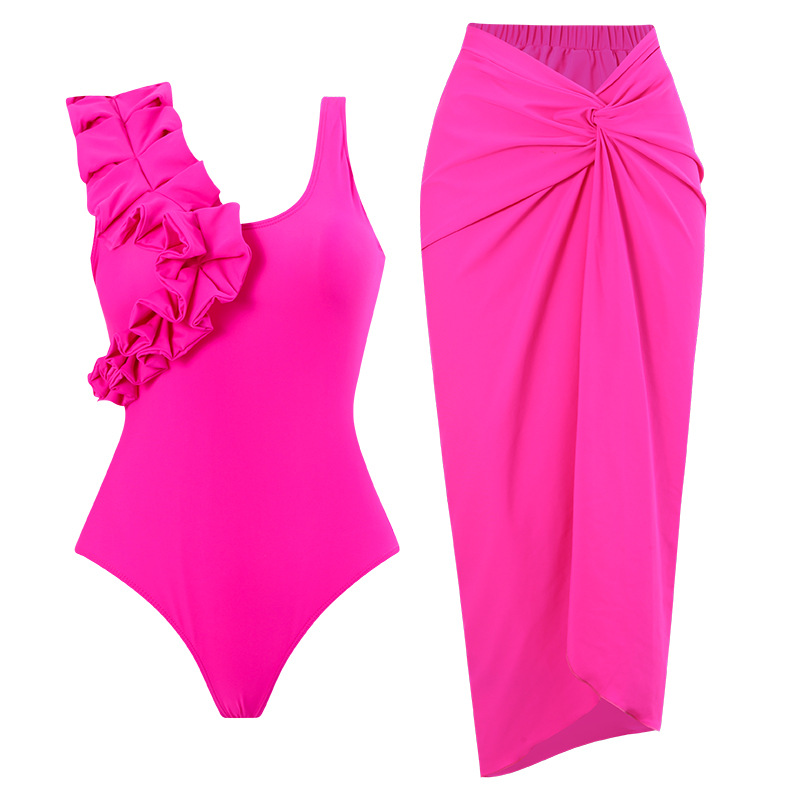 2023 New European and American Foreign Trade Conjoined Conservative Large Flying Edge Belly Covering Slim Sexual Skirt Swimsuit Women's Wrap Skirt suit