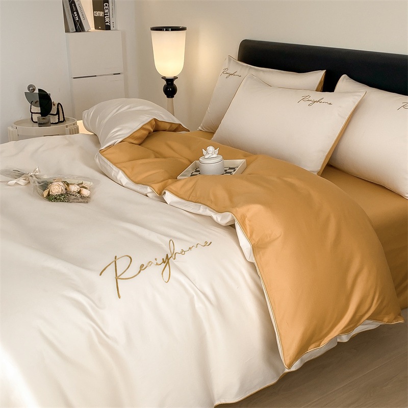 Picture of 60 Xinjiang long-staple cotton four-piece cotton bed sheet bed hat light luxury embroidery dormitory three-piece cotton bedding s