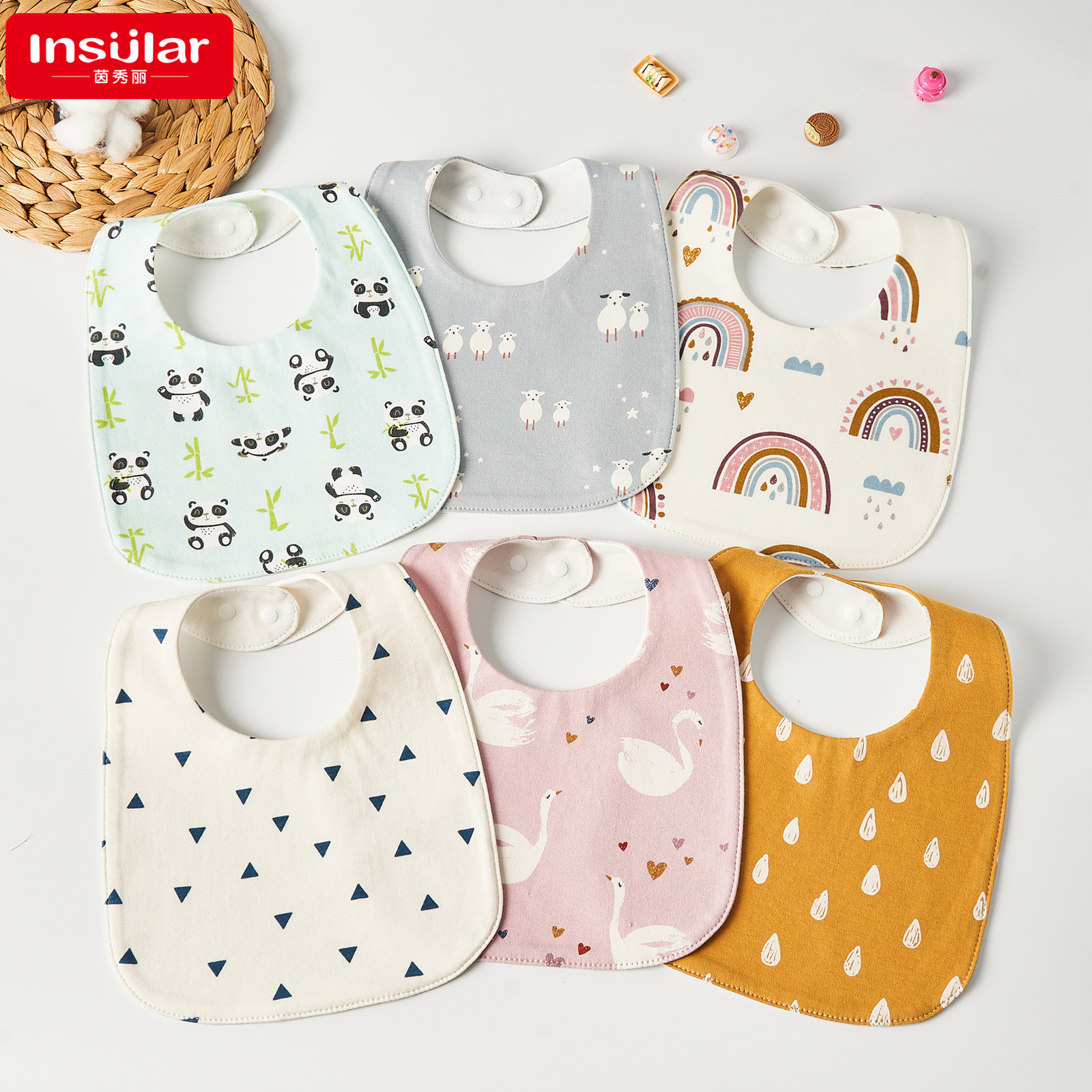 Picture of Yinmei baby waterproof bib U-shaped bib children's eating bib baby pure cotton waterproof spitting milk bib