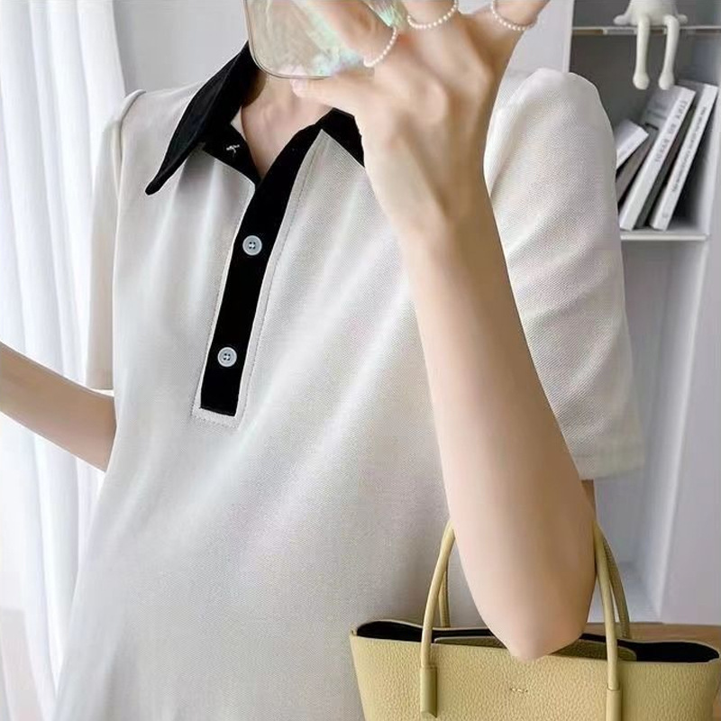 Picture of Maternity Dress for Spring and Summer, Trendy Internet Celebrity Style, Fashionable Long Dress for Pregnant Mothers, Stylish Polo Collar T-Shirt Dress