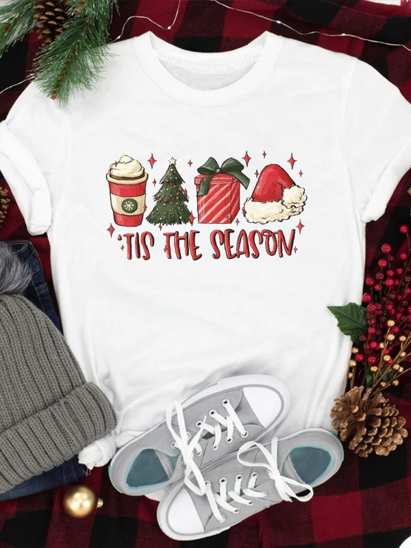 2024 new European and American cross-border trade Christmas TIS THE SEASON printed summer round neck T-shirt in stock