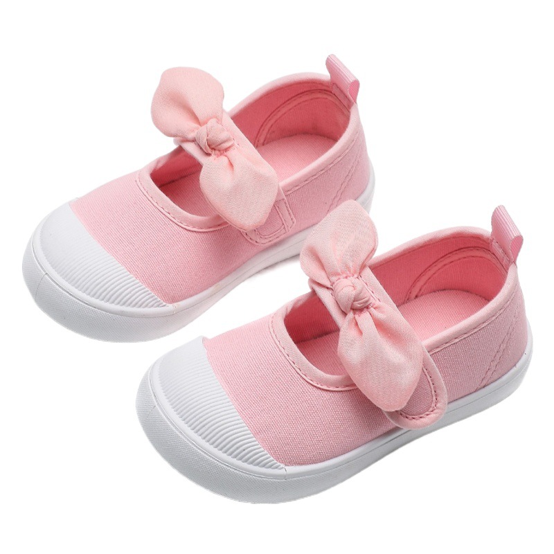 Baby Toddler Shoes Girl Floral Bow Princess Shoes Velcro Soft Sole Breathable Indoor Shoes Children Canvas Shoes