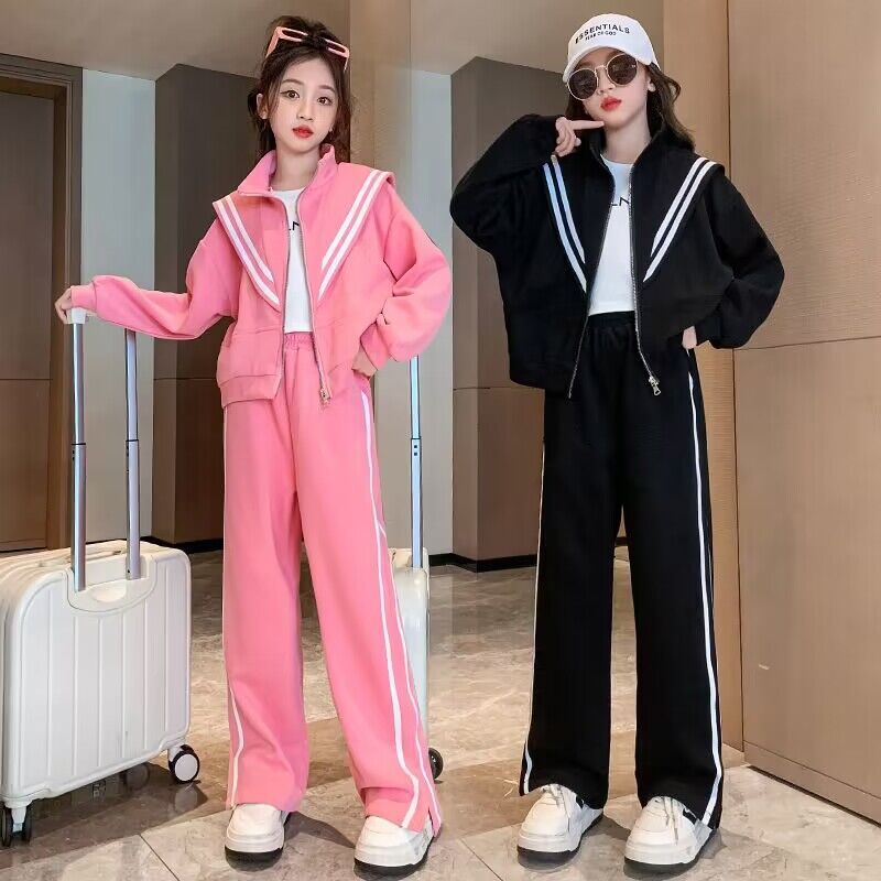 Girls' autumn zipper shirt suit Spring and Autumn New Korean style fashionable casual student wear sports two-piece suit