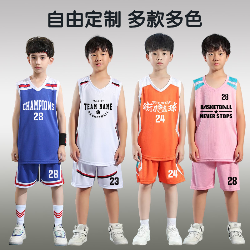Picture of Children's Basketball Uniform Set Men's Basketball Team Uniform Jersey Basketball Training Camp School Sports Meeting Children's Basketball Team Uniform Number Printing