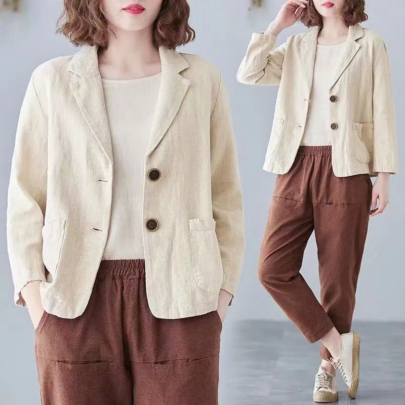 Picture of Cotton and Linen Outwear Small Suit 2025 Spring and Summer Loose Artistic Long-Sleeved Casual Elegant Sun Protection Clothing for Women