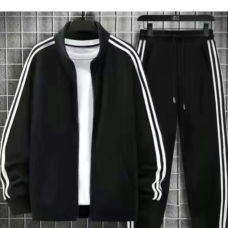 Men's Three-Bar Sports suit Spring and Autumn Collar Cardigan Sweater with Running Loose Casual Clothes Men's Clothing Set