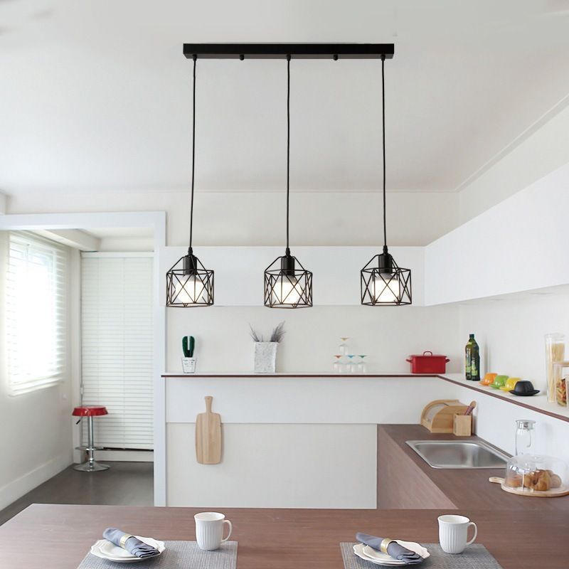 Factory wholesale Nordic American country decorative lamp bar chandelier ceiling lamp iron small hexagonal single head small chandelier