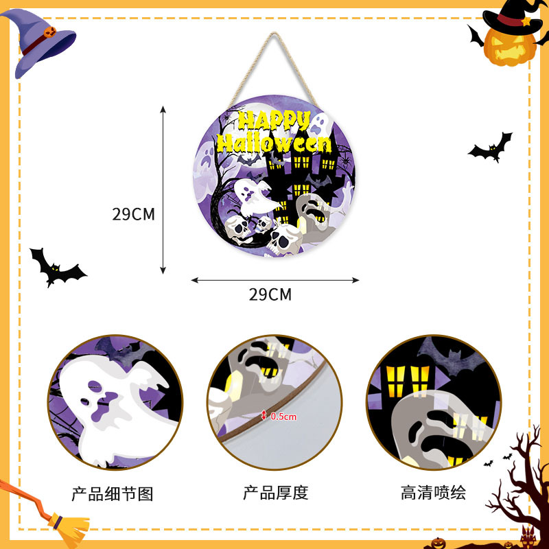 Picture of Cross-Border New Halloween Wall Decoration Wall Hanging Round Pumpkin Cat Horror Festival Welcome Wood Art Wall Decoration Door Hanging