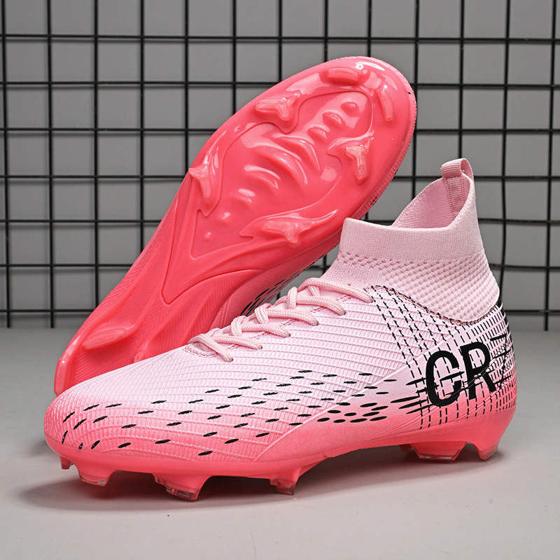 Cross-Border Foreign Trade New High-Top Football Shoes for Men and Women with Long Spikes and Broken Spikes for Students Outdoor Sports Competition Training Sneakers