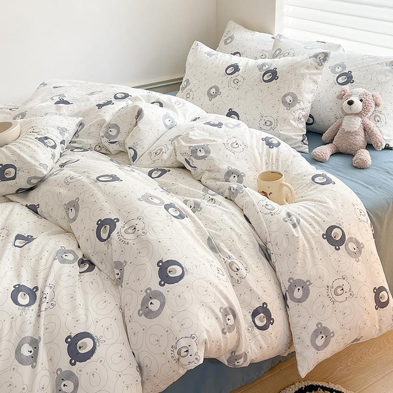 Picture of Class A Mother and Infant Grade Washed Cotton Four-piece Set Cotton ins Style Cartoon Fresh Cotton Bed Cover Three-piece Set