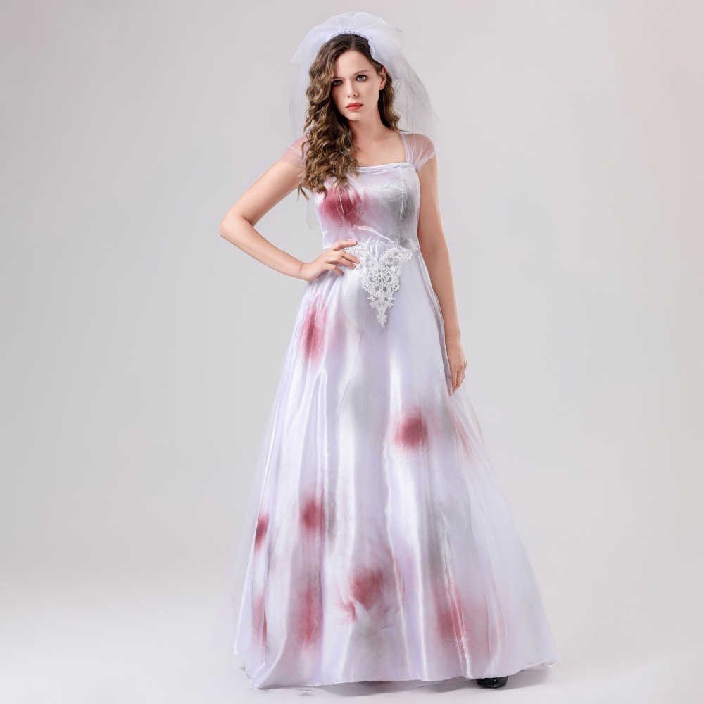 Halloween New European and American Amazon Strap Mesh Dress Princess Dress Long Oktoberfest White and Red Women