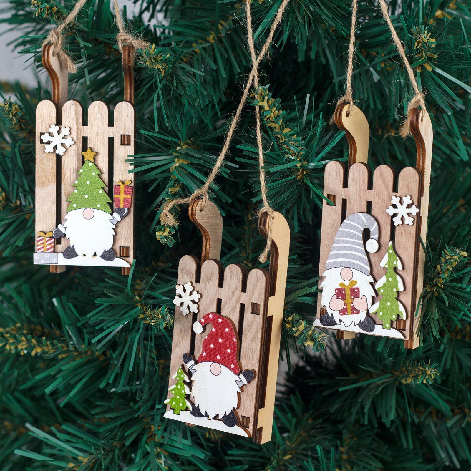 Cross-border New Christmas Decorations DIY Handmade Creative Christmas Tree Pendant Wooden Sleigh Car Ornaments Pendant
