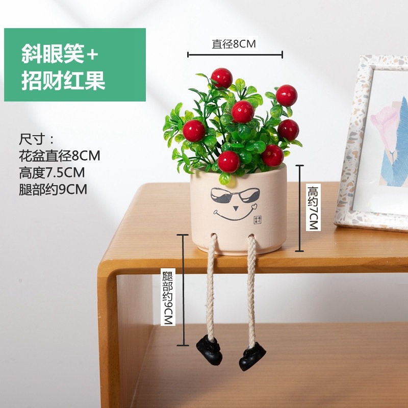 Picture of Creative Expression Hanging Feet Doll Ceramic Flower Pot Artificial Flower Potted Plant Green Plant Indoor Balcony Desktop Decoration Crafts