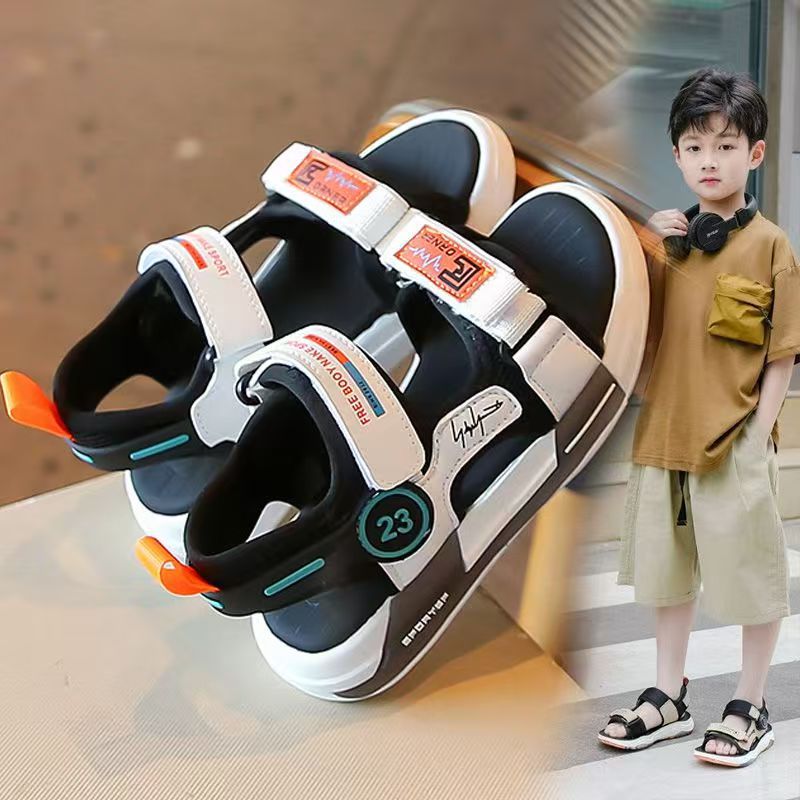 Children's Sandals Boys 2025 New Summer Soft Sole Middle and Large Children's Men's Shoes Genuine Leather Summer Sports Beach Shoes