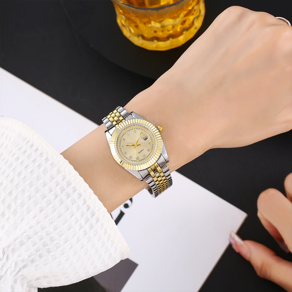 Picture of Foreign Trade Cross-border Explosions Couple's Watch Alloy Men's Calendar Business Room Gold Watch Diamond-encrusted Women's Luminous Watch