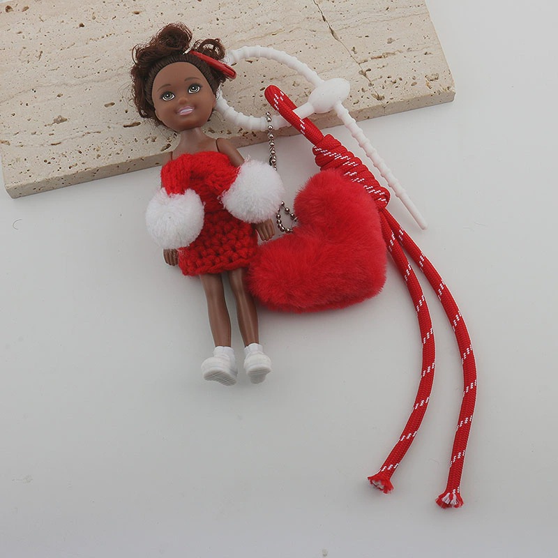Picture of Cross-Border Curly Hair Barbie Princess Doll Bag Pendant Autumn and Winter Sweater Scarf Black Doll Keychain Pendant Trendy