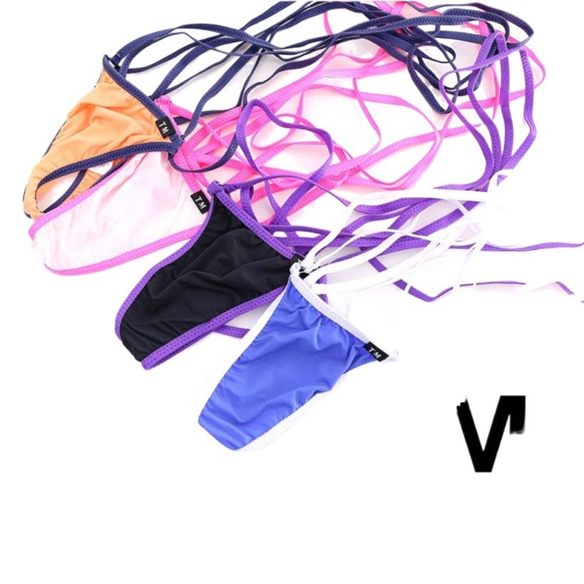 New men's color matching sexy thong men's suspenders alternative thong T pants men's breathable silky underwear