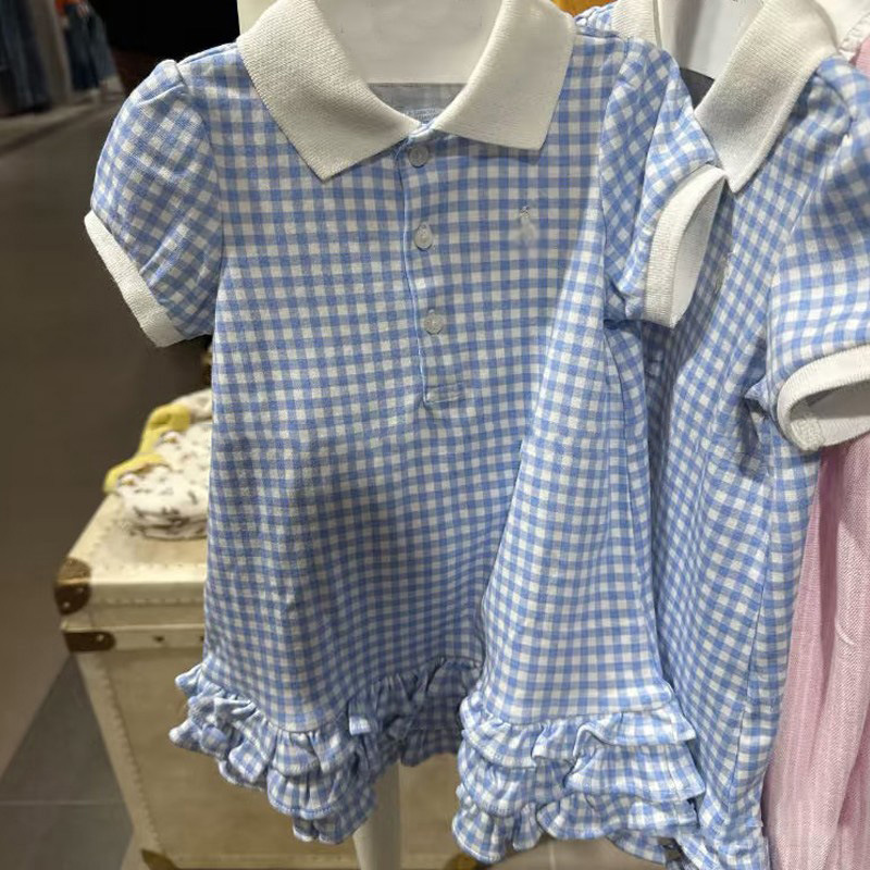 Girls Pastoral Style Blue Lace dress Children's Summer New Color Collar Short Sleeve Princess dress