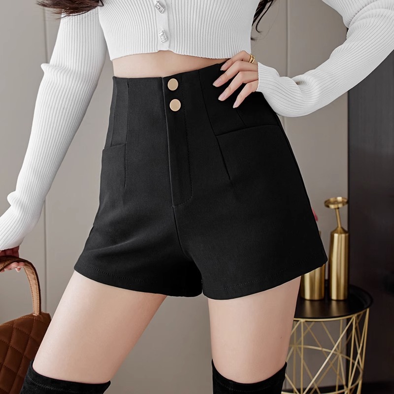 Summer New Korean Style Casual Pants High Waist Slimming A Character Sexy Hot Pants plus size chubby girl High Waist Black Shorts for Girls