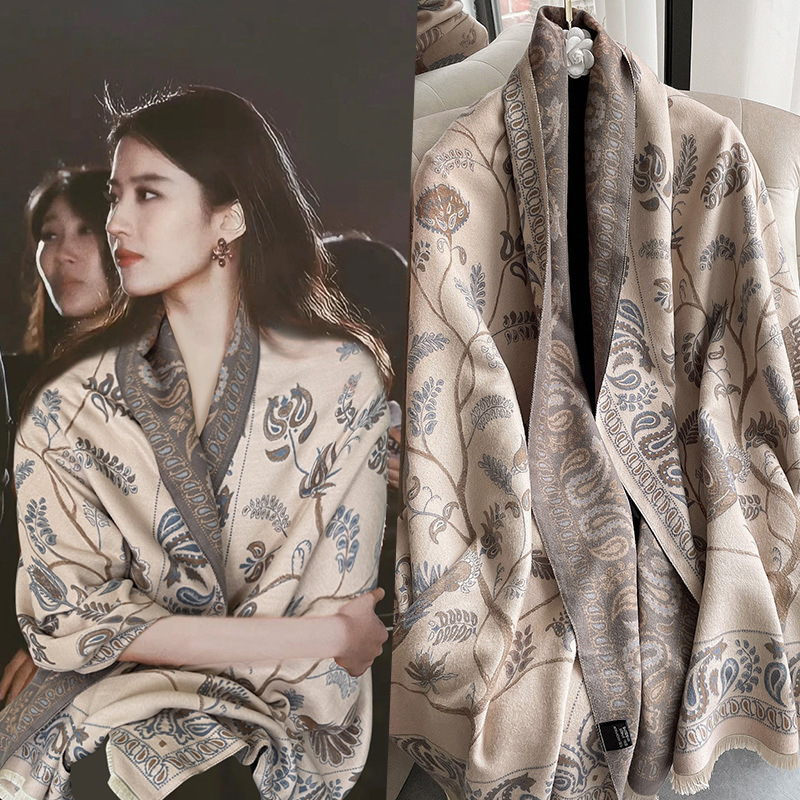Picture of 2024 New Fashionable Big-Name Versatile Orange High-End Wool Cashmere Shawl Scarf for Women Winter Dual Use