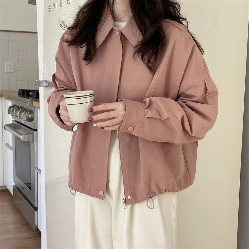 2023 spring and summer new Korean style simple drawstring retro lapel loose thin jacket solid color coat for women