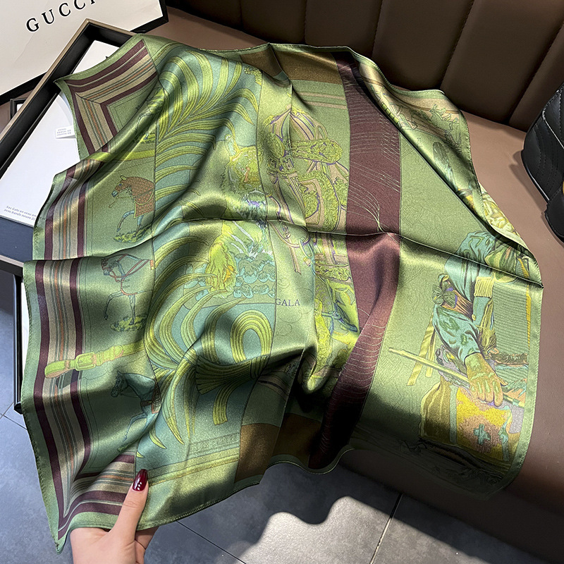 Picture of Spring and Autumn Thin Japanese and Korean Sweet Champagne Color Small Floral Silk Mulberry Silk 70cm Square Scarf Silk Scarf Hair Band Headwear Women