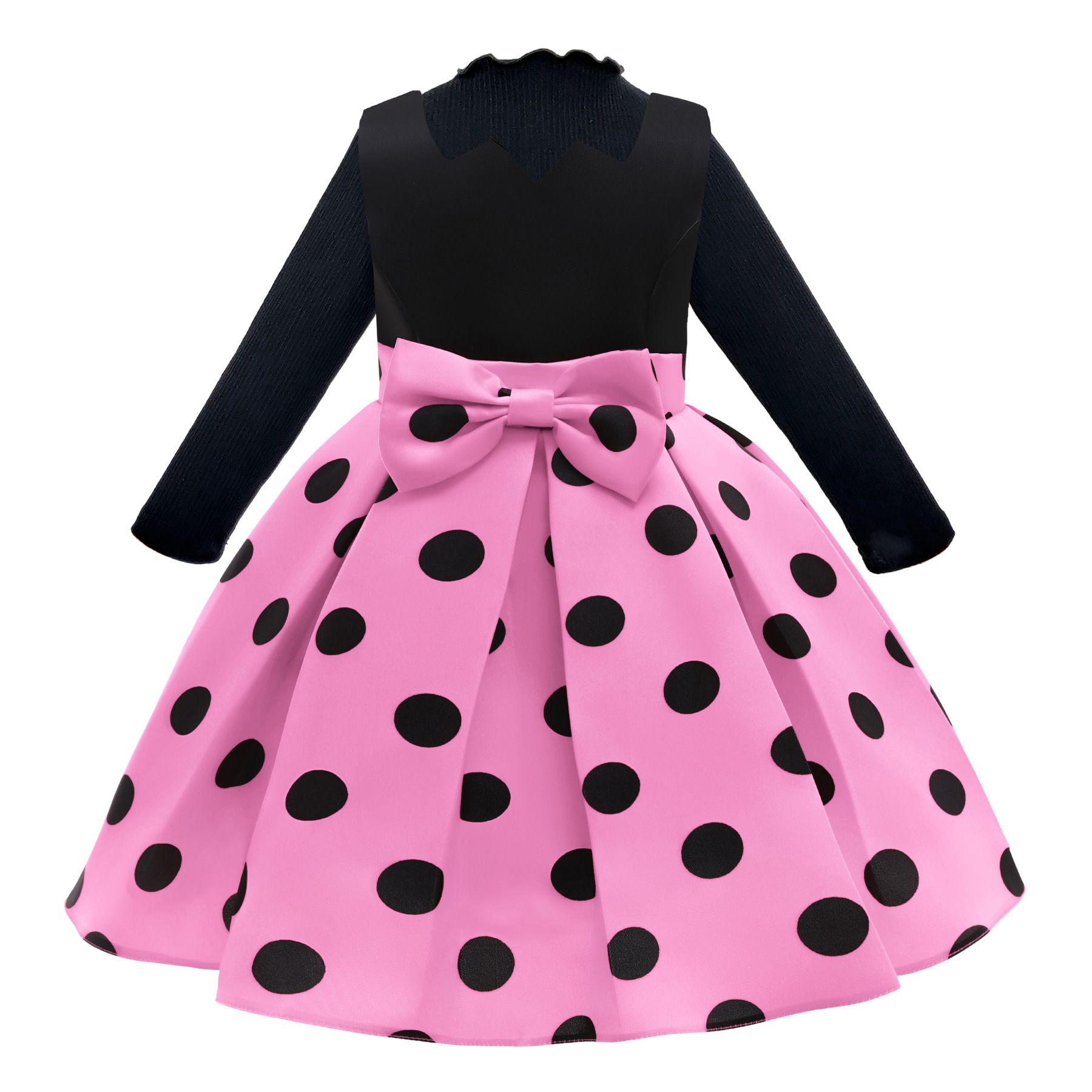 Picture of Girls' dress pleated children's clothing vintage polka dot printed children's skirt elastic bottoming long sleeve vest skirt two-piece suit