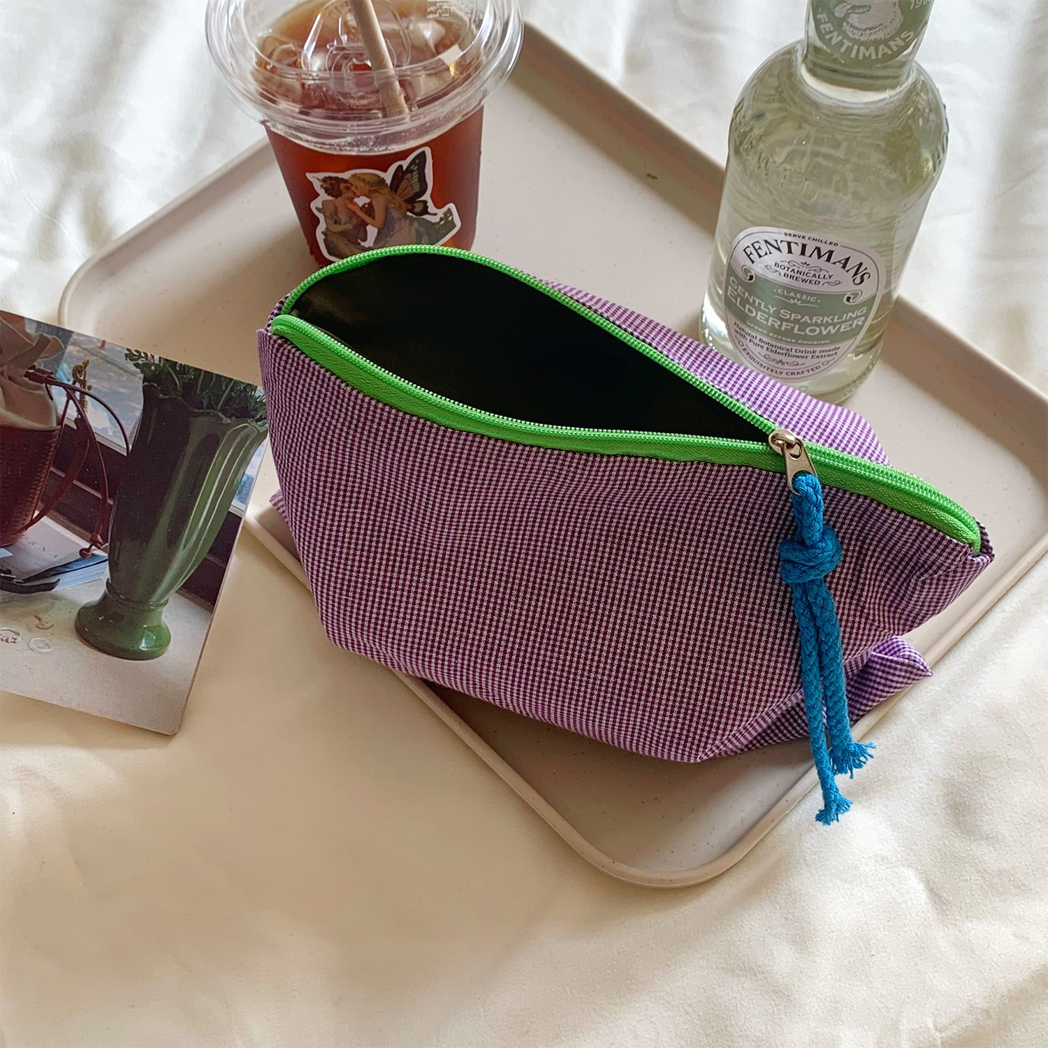 Picture of Creative Contrast Color Plaid Cosmetic Bag Women's Ins Large Capacity Cosmetic Brush Storage Bag Portable Travel Bag