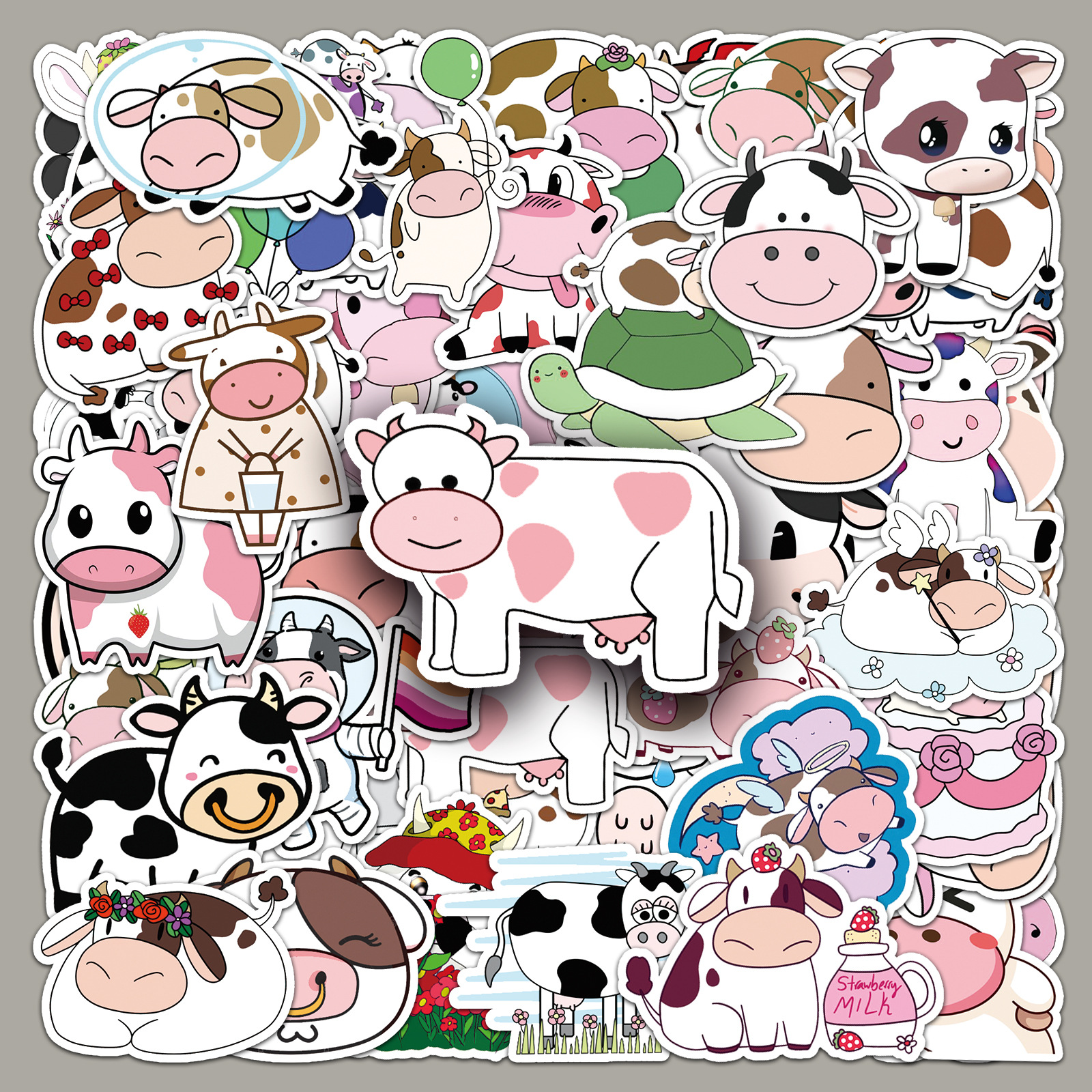 50 Cute Cow Cartoon Creative Personality Stickers Luggage Scooter Refrigerator Helmet Water Cup Stationery Stickers