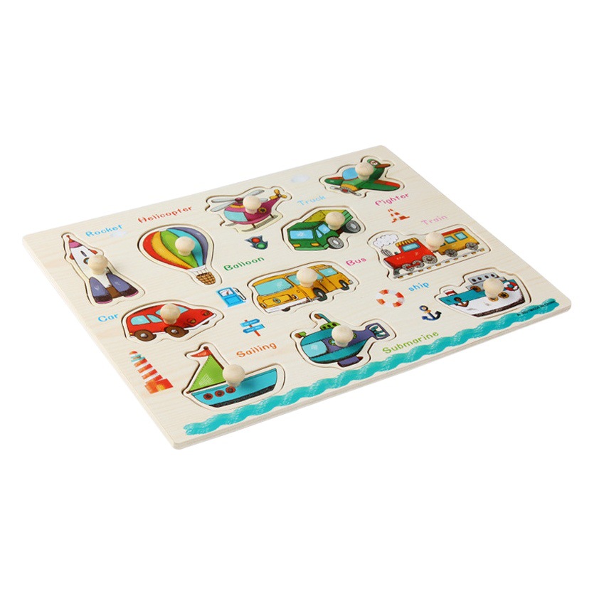 Factory wholesale hand-held board early education educational toys digital letters animal puzzle beneficial intelligence baby wooden toys