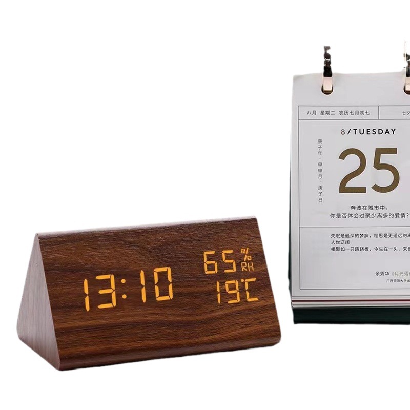 Amazon electronic alarm clock bedside small alarm clock voice-controlled luminous children's clock wooden clock wholesale LED digital clock
