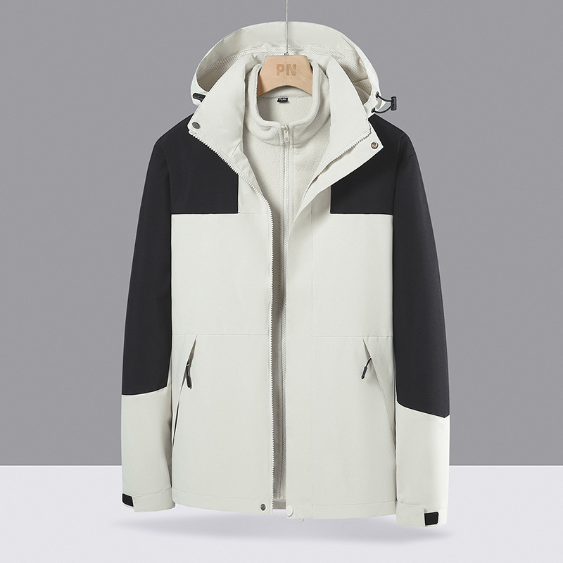 Three-in-one jacket for men and women, outdoor winter thickening, youth mountaineering, leisure, warmth, couple mountaineering clothing, jacket trend