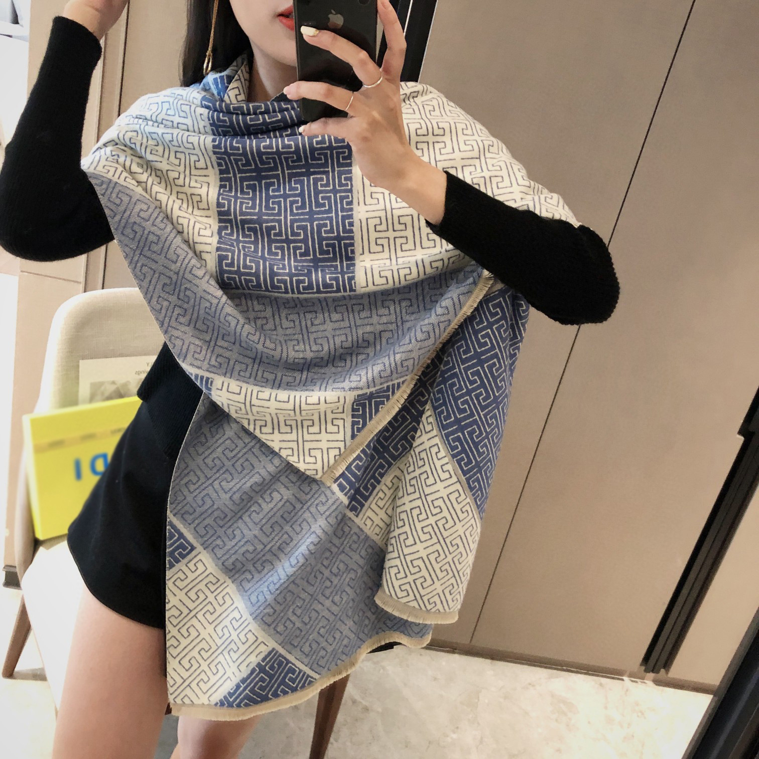 Picture of 2024 New Fashionable Big-Name Versatile Orange High-End Wool Cashmere Shawl Scarf for Women Winter Dual Use