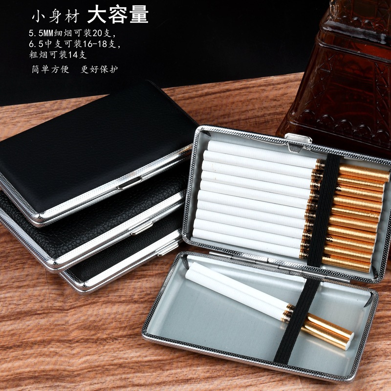 Picture of 5.5 Fine 100MM Metal Leather Cigarette Case Men's Iron Cigarette Clip Anti-pressure and Moisture-proof Portable Long Rectangular