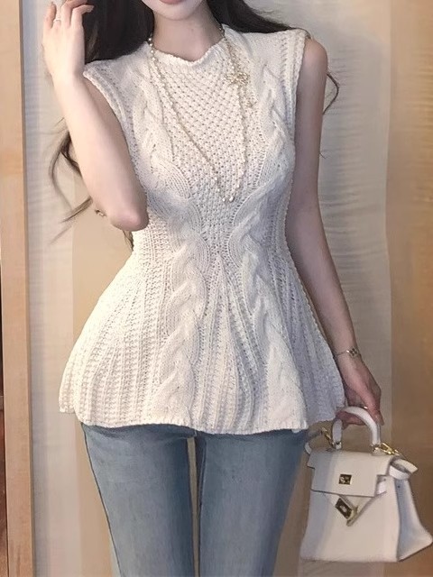 Twist Knitted Sleeveless Vest for Outer Wear Summer New French Style Pure Desire Elegant Slim-fit Slimming Tight Waist Top Women's Trendy