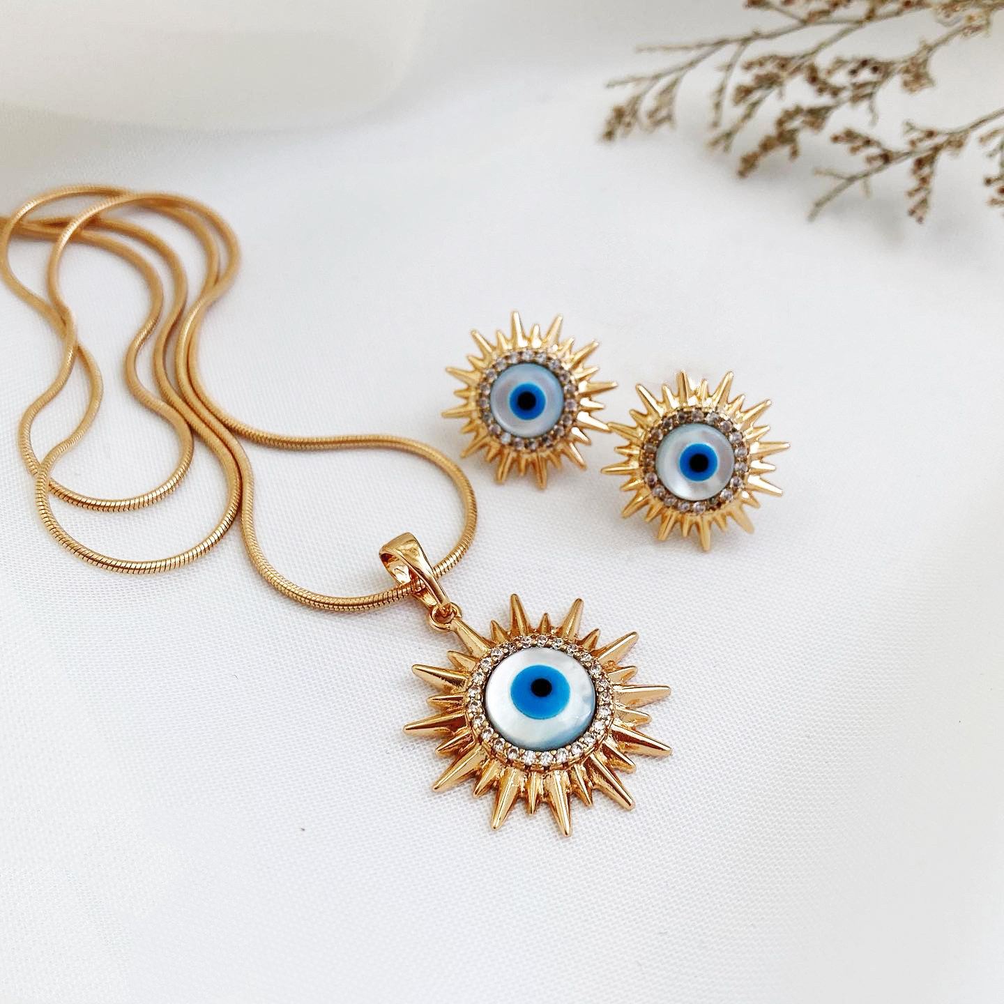 Picture of Cross-border New Sun Jewelry suit Women's European and American Style Blue Eyes Diamond Necklace Earrings Devil's Eye suit