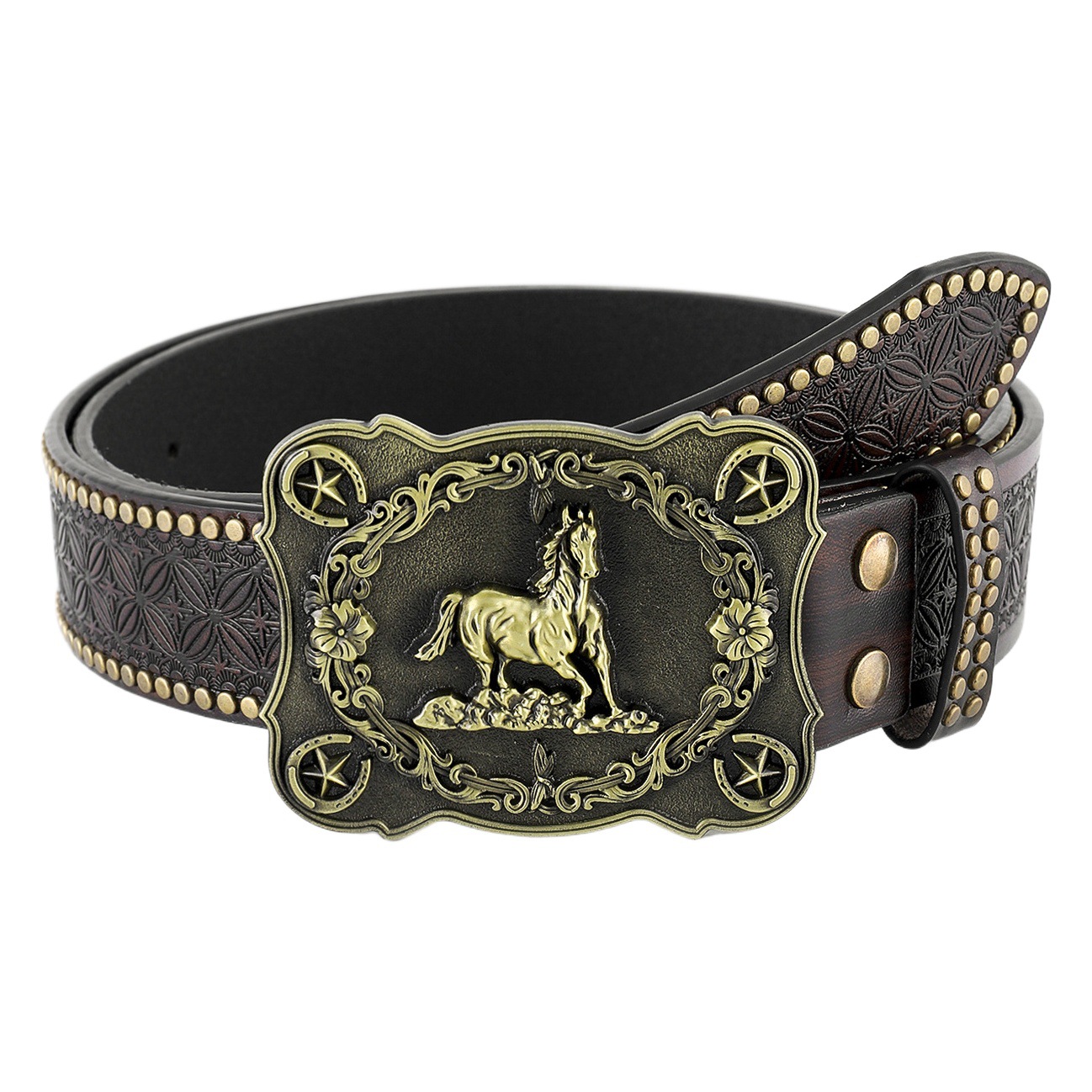Cross Border Western Denim Belt Large Slab Trendy Vintage Youth Retro Men's Punk Embossed Leather Belt