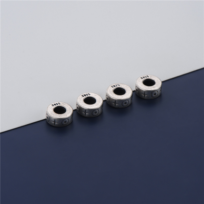 Picture of S925 sterling silver Thai silver vintage Xizang spacer beads large hole wheel beads accessories DIY handmade braided rope bracelet loose beads