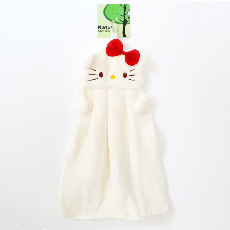 Picture of Korean Style Kitchen Cute Children Cartoon Microfiber Coral Velvet Animal Embroider Hanging Hand Towel Hand Towel