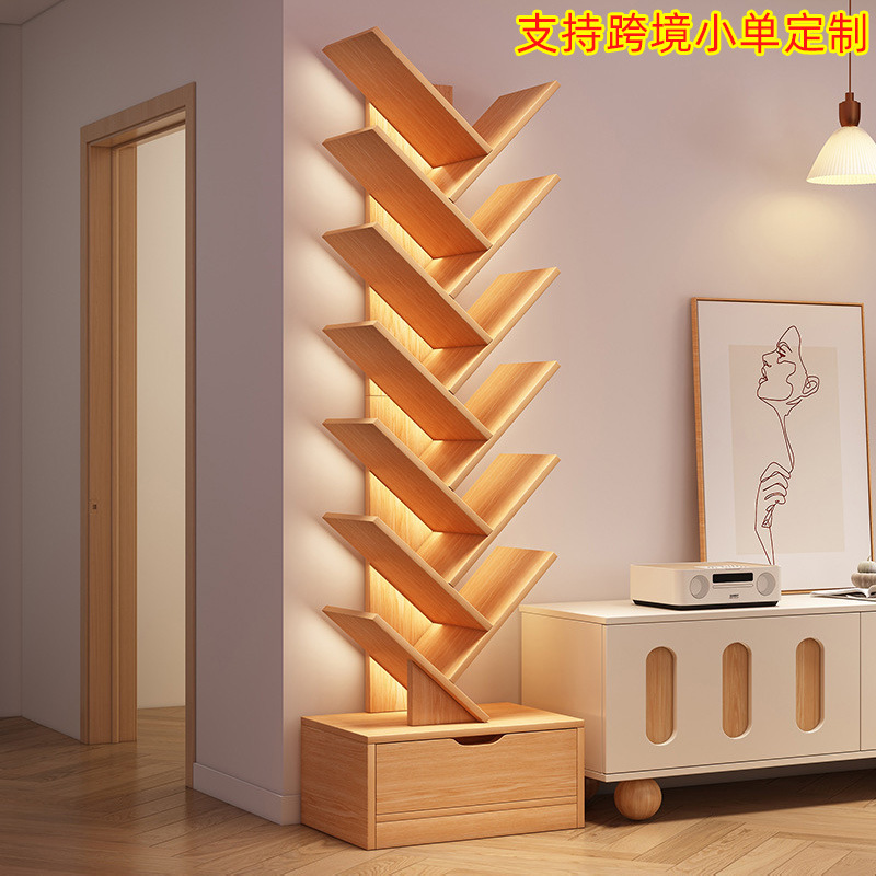 simple tree small bookshelf floor storage shelf home bookcase living room storage shelf multi-layer creative bedroom narrow cabinet