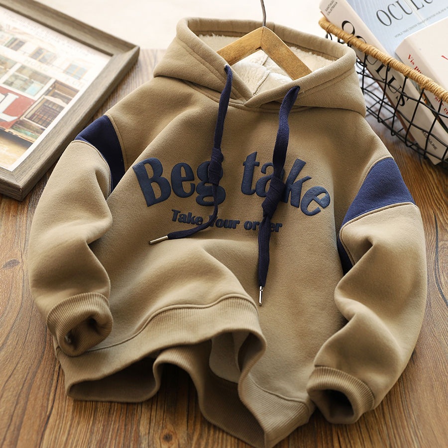 Picture of Boys' fleece-lined sweater autumn and winter children's hooded pullover sports top 2024 Winter thickened bottoming shirt fashion