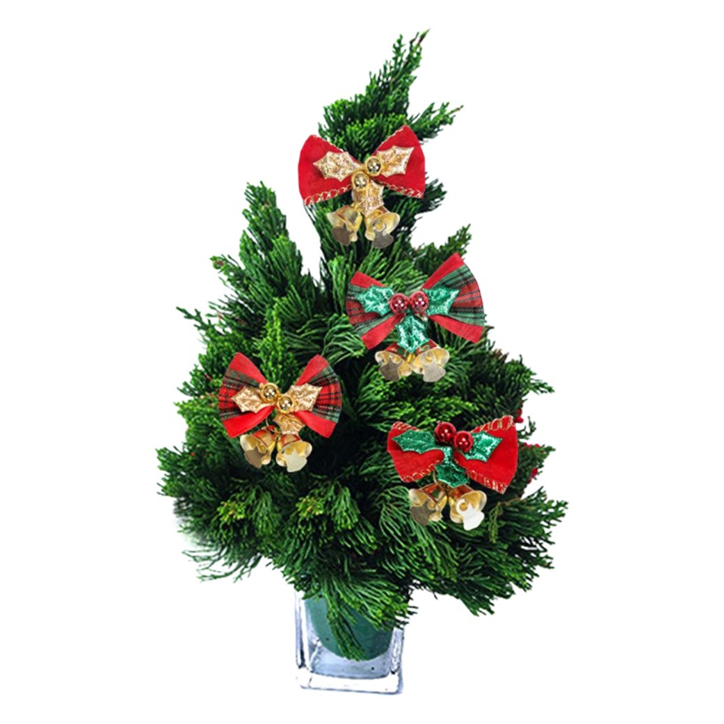 4Pcs/Pack Christmas Decoration Mini Bow Christmas Wreath Rattan Ring Decoration Small Bow Accessories with Bell