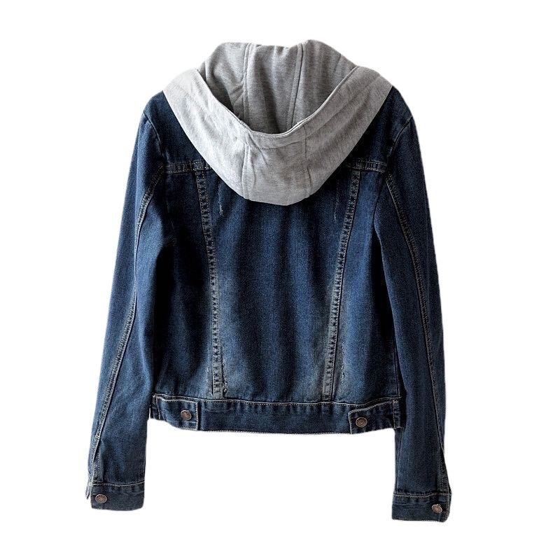 Picture of Japanese and Korean Style Super Fire Denim Short Coat Women's Short Spring and Autumn New Long Sleeve Slim-fit Hooded Jacket Student Top
