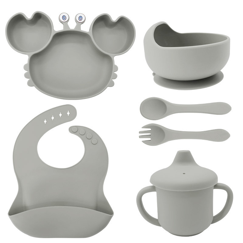 Picture of Baby silicone tableware crab plate suit food supplement bowl bib food grade tableware suit factory direct supply cross-border