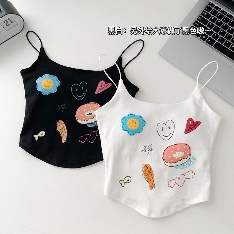 New Style Printed Sling Cartoon Vest Women's Chest Pad One-piece Girl's Beautiful Back Outer Wear Inner Sweet Base Top